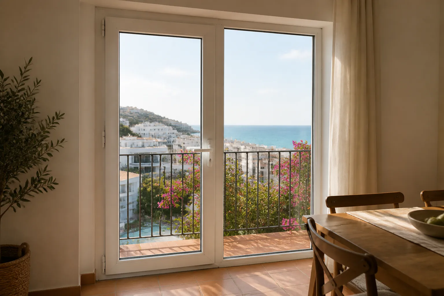 Puerta balconera de PVC hacia una terraza en Málaga
